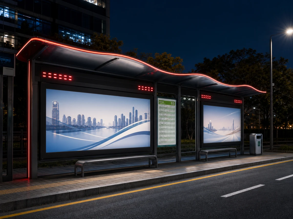 All-aluminium modern bus shelter manufactured by HuaSheng to Korean municipal standards