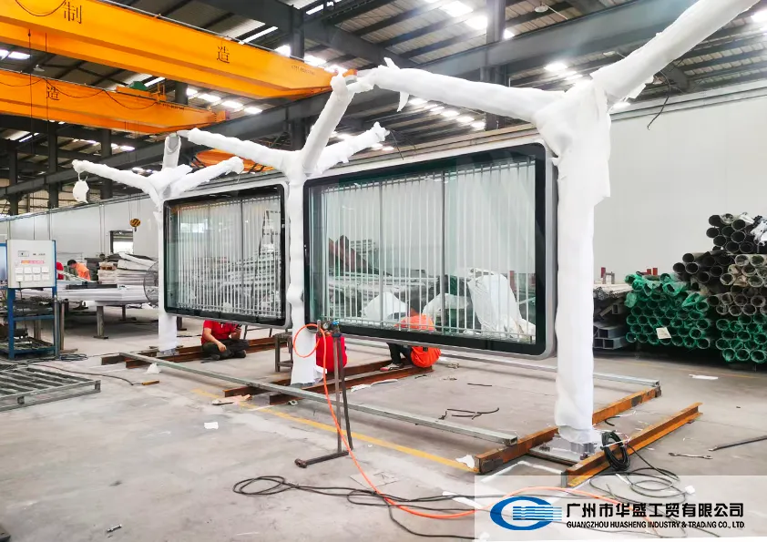 Factory assembly of Nansha bus shelter column and light-box body